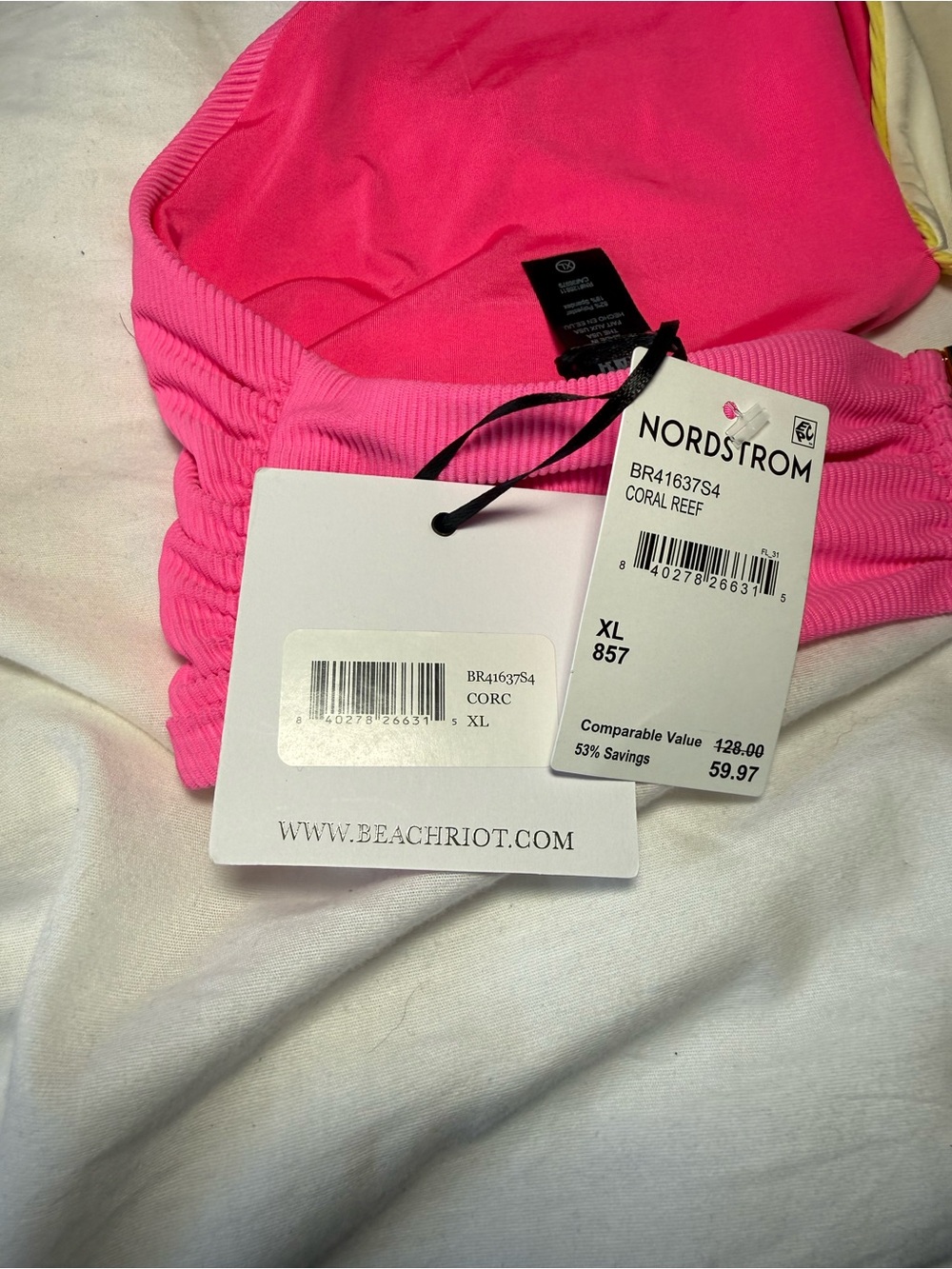 Beach Riot Yellow & Pink Ribbed Halter Bikini Top - Picture 3 of 3
